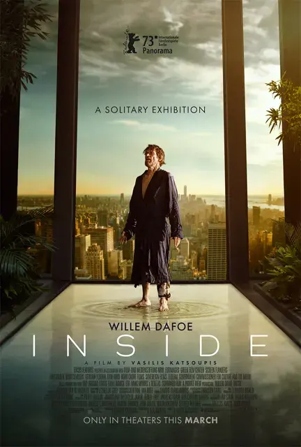 Filmplakat zu Inside mit Willem Dafoe in einem hellen Apartment.